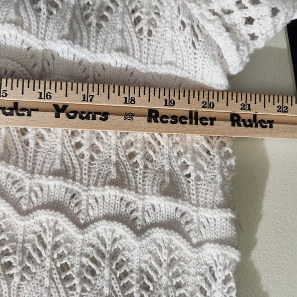 Basic Editions Cardigan Womens 1X White One Button Knit Short Sleeve Crochet - Picture 8 of 12